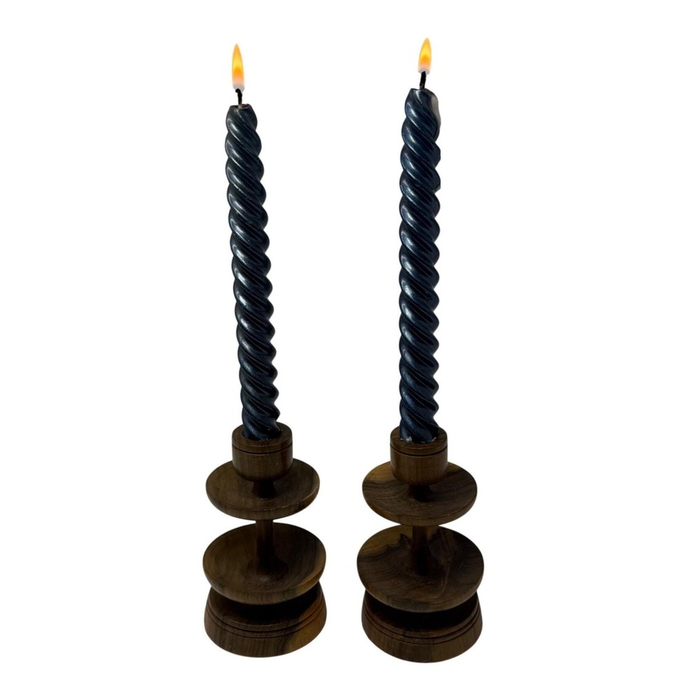 Mid Century Modern Wood Taper Candle Holders Pair 5"‎ Tall Jamaica W.I. Souvenir